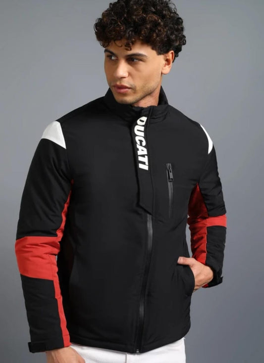 Men’s Colorblock Moto-Inspired Jacket – Black