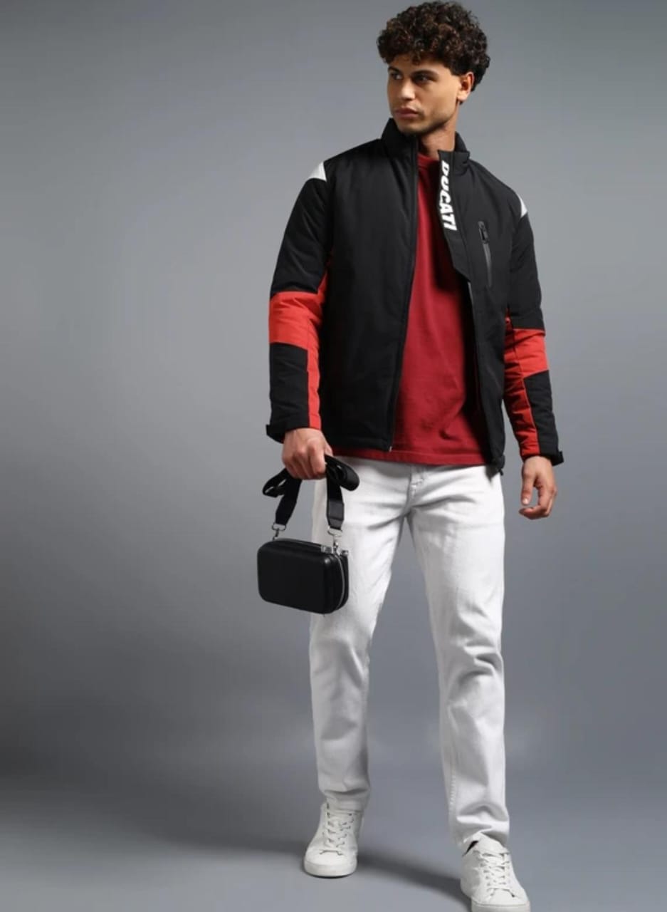 Men’s Colorblock Moto-Inspired Jacket – Black