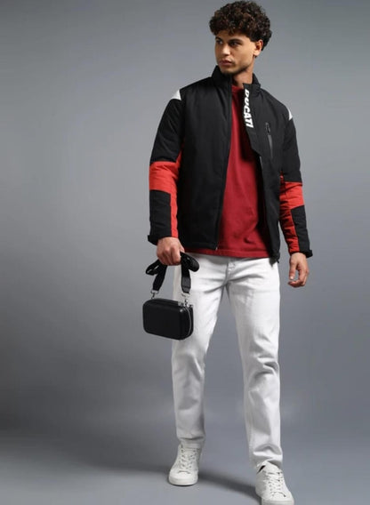 Men’s Colorblock Moto-Inspired Jacket – Black