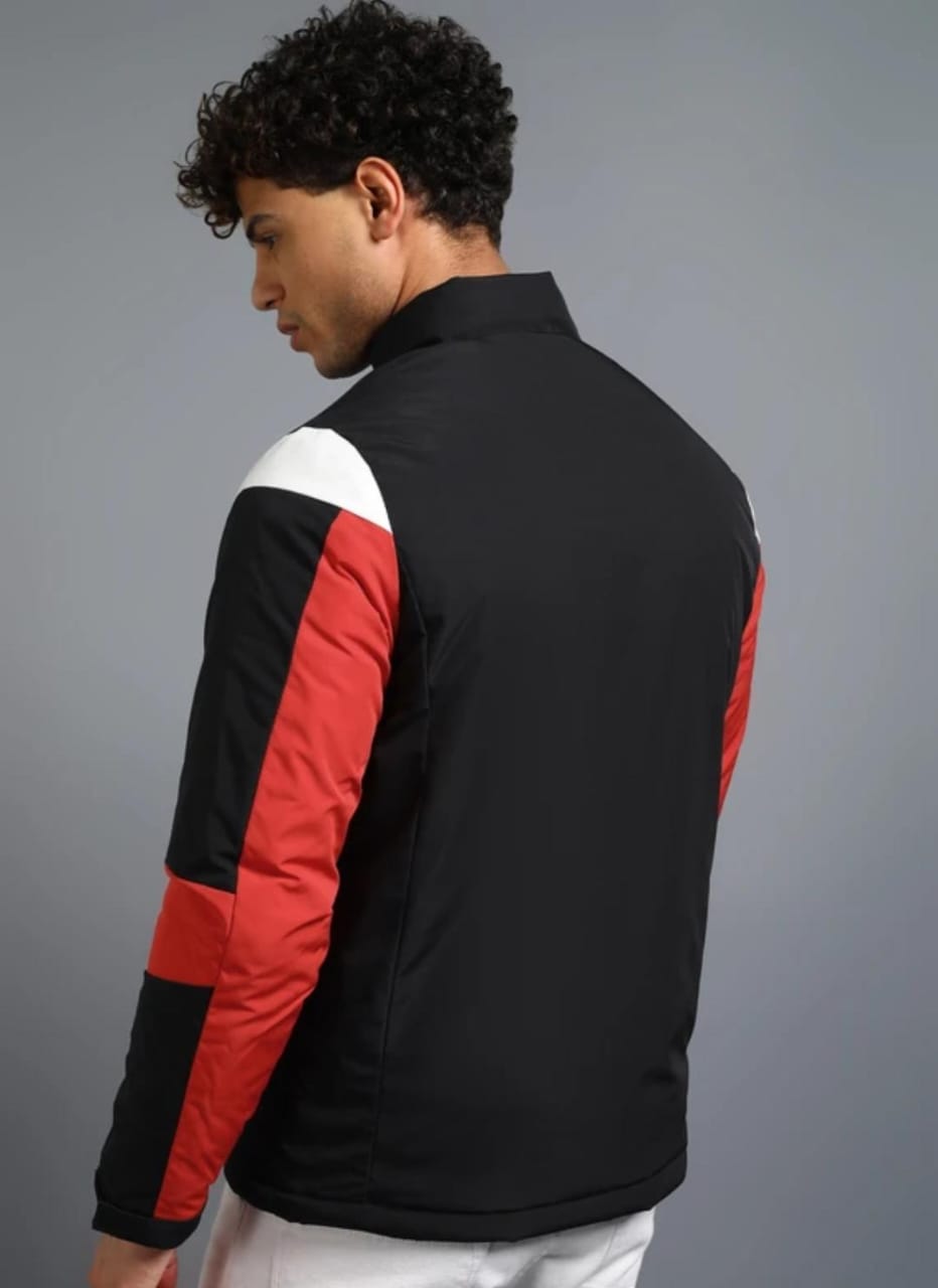 Men’s Colorblock Moto-Inspired Jacket – Black