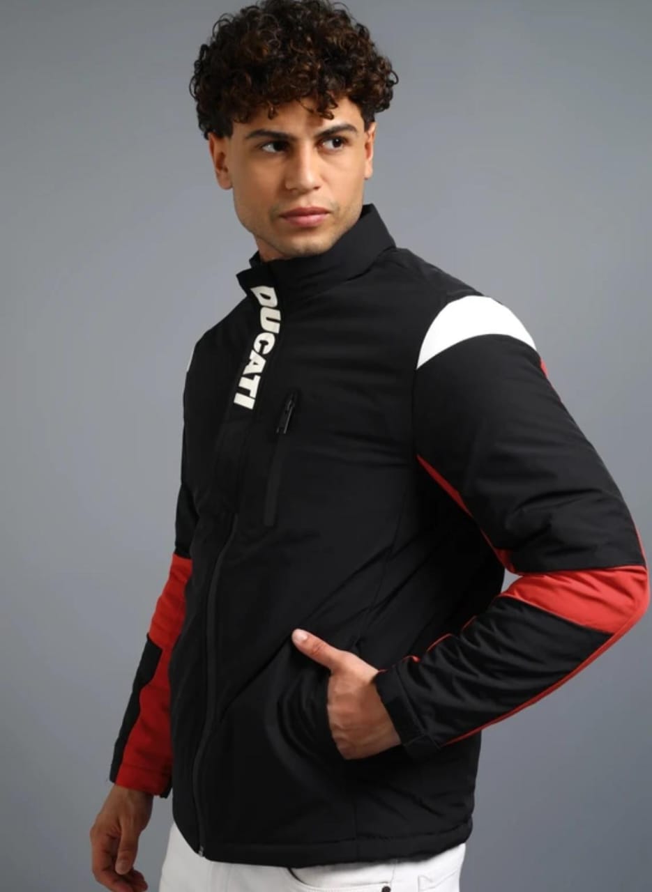 Men’s Colorblock Moto-Inspired Jacket – Black