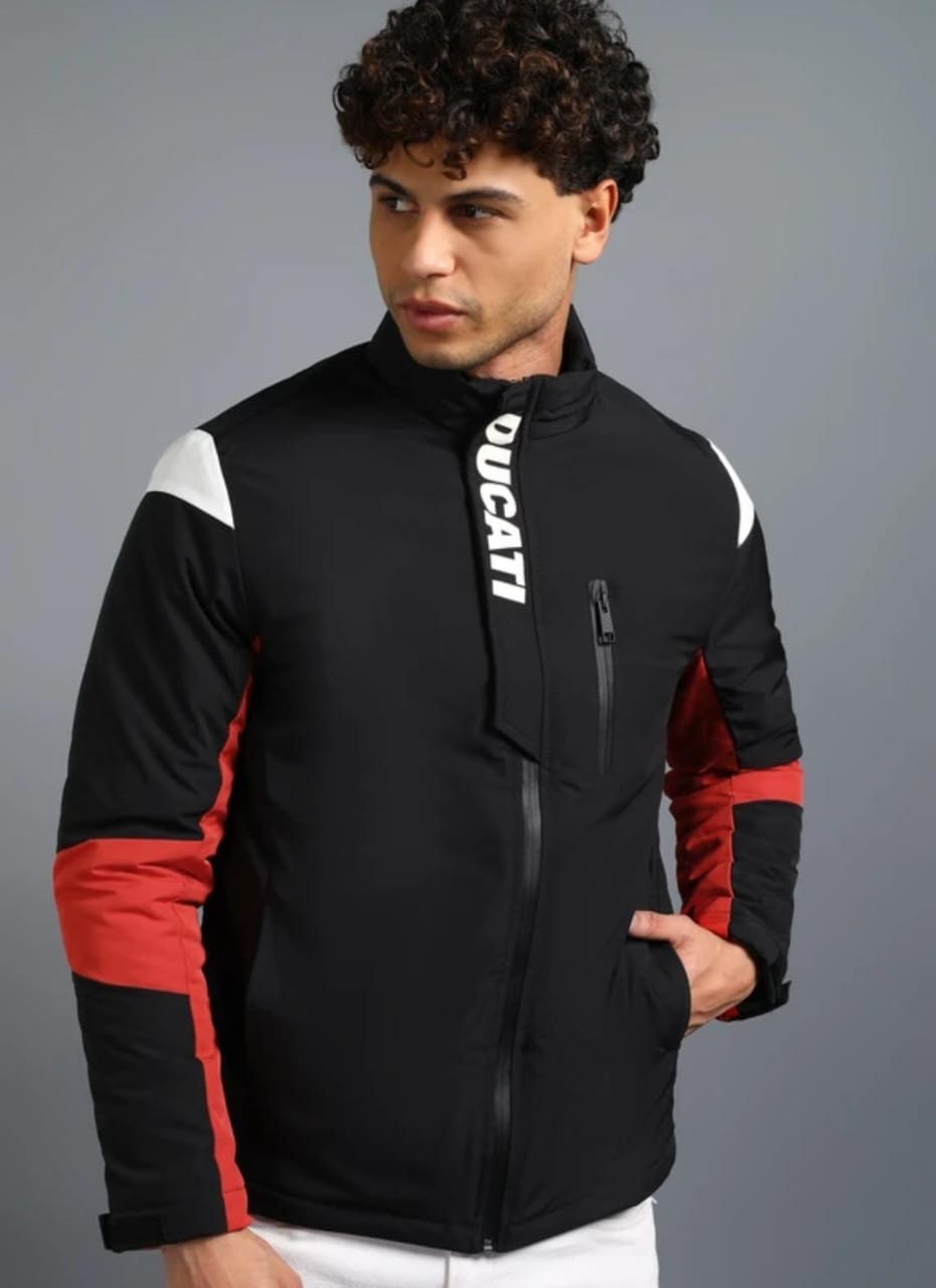 Men’s Colorblock Moto-Inspired Jacket – Black